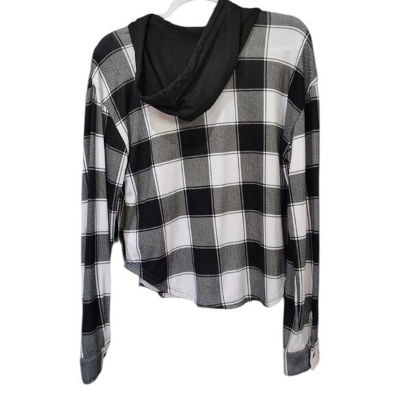 NWT No Boundaries Hoodie Womens Black/White Plaid Long Sleeve Shirt Size LRG - Picture 5 of 11